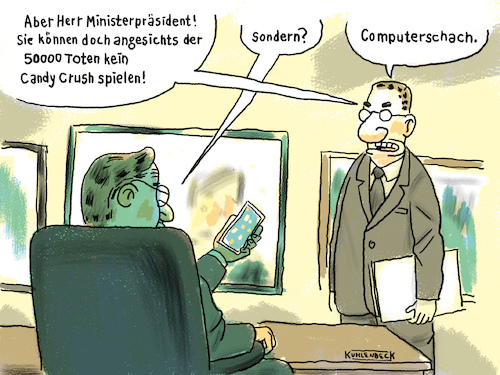 Cartoon: Konferenz Ministerpräsidenten (medium) by Thomas Kuhlenbeck tagged ministerpräsidenten,konferenz,corona,coronamaßnahme,computerspiel,ramelow,candy,crush