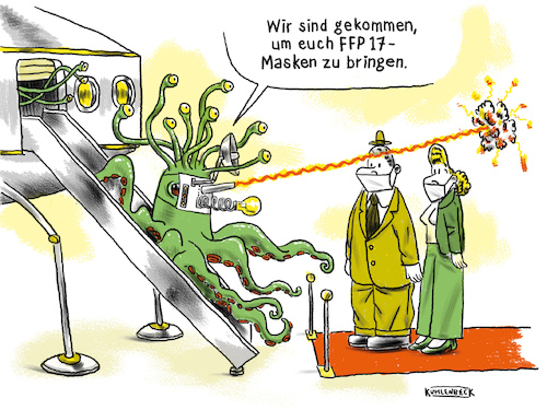 Cartoon: FFP 17 (medium) by Thomas Kuhlenbeck tagged corona,virus,maske,masken,maskenpflicht,alien,technik,coronamaßnahme,coronamaßnahmen,ffp2,schutz,corona,virus,maske,masken,maskenpflicht,alien,technik,coronamaßnahme,coronamaßnahmen,ffp2,schutz