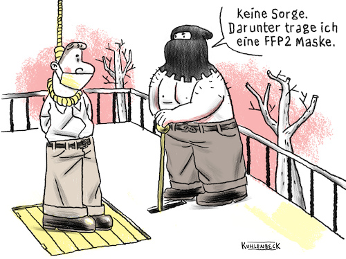 Cartoon: Hinrichtung mit Maske (medium) by Thomas Kuhlenbeck tagged maske,ffp2,sicherheit,aha,regel,maskenpflicht,henker,hinrichtung,corona,virus,coronaregeln,maske,ffp2,sicherheit,aha,regel,maskenpflicht,henker,hinrichtung,corona,virus,coronaregeln