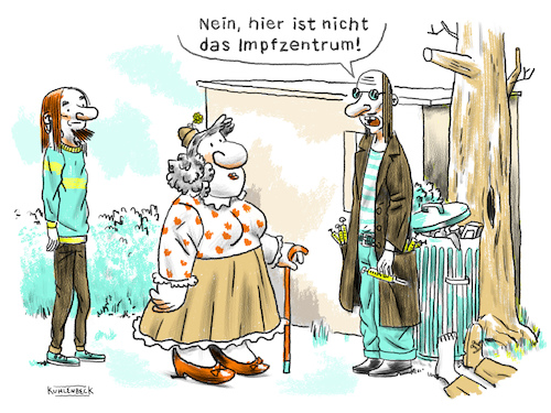 Cartoon: Impfzentrum (medium) by Thomas Kuhlenbeck tagged impfung,impfen,impfzentrum,impfstart,corona,dealer,junkie,heroin,droge,drogen,senior,senioren,seniorin,ablauf,überforderung,überfordert