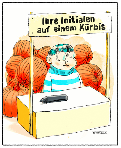 Cartoon: Initialen auf Kürbissen (medium) by Thomas Kuhlenbeck tagged business,verkauf,verkaufsstand,wirtschaft,job,arbeit,shop,mann,idee,geschäftsidee,kürbis,initial,initialen,verkauf,verkaufsstand,wirtschaft,job,arbeit,shop,mann,idee,geschäftsidee,kürbis,initial,initialen