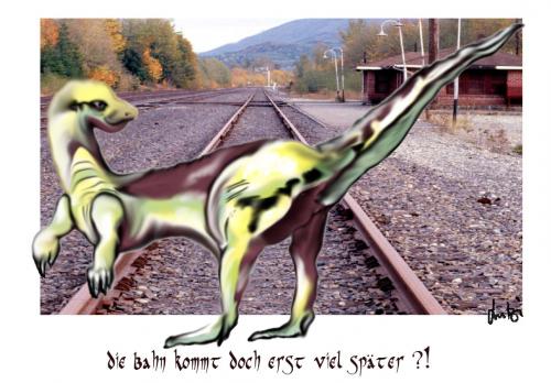 Cartoon: Die Bahn kommt später... (medium) by Lutz-i tagged bahn,saurier