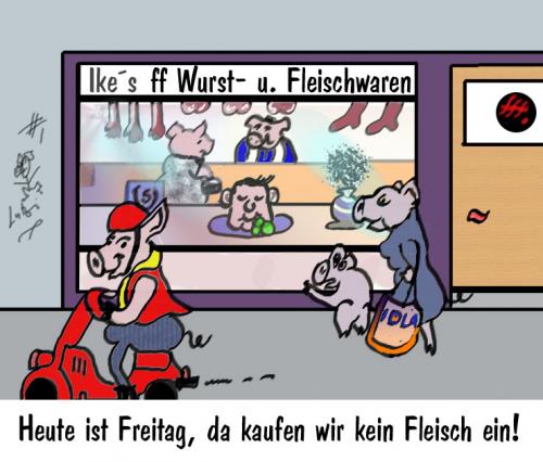 Cartoon: Freitag ist Fischtag (medium) by Lutz-i tagged pigs,friday,schwein