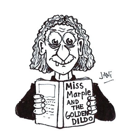 Cartoon: Good read (medium) by Jani The Rock tagged missmarple,agathachristie,dildo,book,grandma