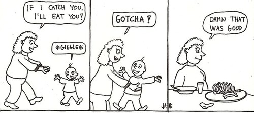 Cartoon: Gotcha (medium) by Jani The Rock tagged kid,child,gotcha,catch,food,cannibalism