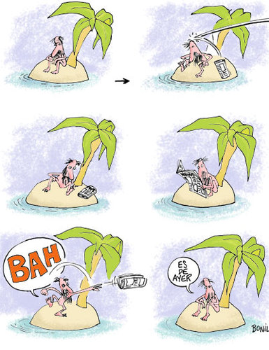 Cartoon: lector isla naufrago (medium) by BONIL tagged naufrago,isla,lector,bonil