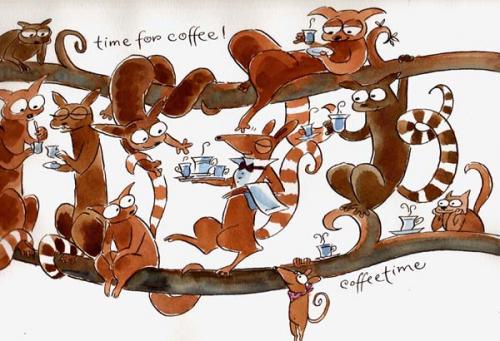 Cartoon: Coffeetime! (medium) by Jollustration tagged lemuren,kaffee,tiere,baum