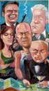 Cartoon: American Heros (small) by Jollustration tagged hollywood,america,jolie,willis,arnold,clinton,politik,helden,film