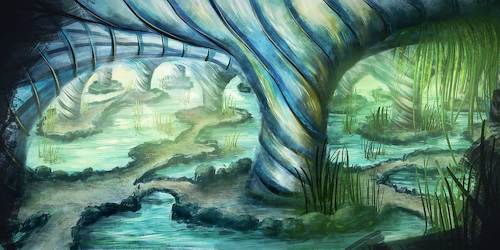 Cartoon: Die Grotte (medium) by alesza tagged digital,digitalart,digitalpainting,grotte,cave,fantasy,environment,freedom,landscape,nature,painting,procreate,ipadart,wanderlust,outdoors,tranquility
