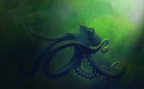 Cartoon: Krake (medium) by alesza tagged fear,mysterious,dark,sea,underwater,animal,painting,digital,krake