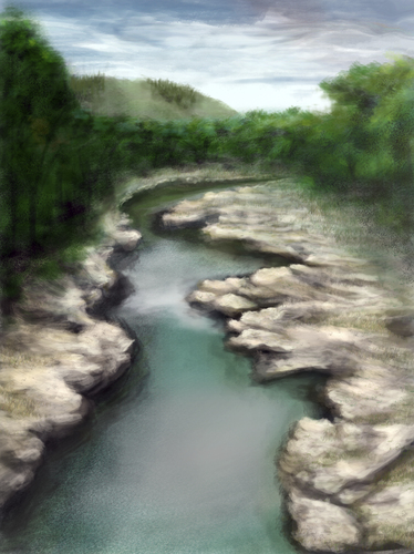 Cartoon: Pelorus River (medium) by alesza tagged pelorus,river,southisland,new,zealand,digital,art,painting,illustration,drawing,unikatdesign,hobbit,lordoftherings,nature