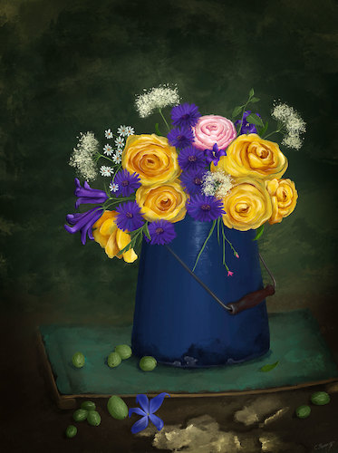 Cartoon: Stilleben (medium) by alesza tagged stillleben,stilleben,stilllife,flowers,petals,roses