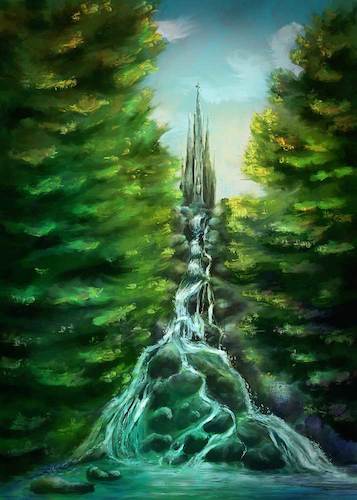 Cartoon: Viktoriapark in Berlin (medium) by alesza tagged berlin,viktoriapark,park,germany,illustration,kreuzberg,painting,digital,art,waterfall,monument,tree,travel,traveling,destination