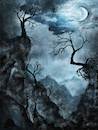 Cartoon: Die Nacht Bricht Herein (small) by alesza tagged nacht nightfall nature landscape moon dark light shadow halloween painting digital art