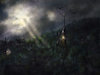 Cartoon: In the Woods (small) by alesza tagged landscape,village,dark,spooky,church,horror,sullen,light,darkness,woods,forest