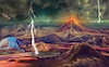 Cartoon: Leben (small) by alesza tagged ipadart,life,evolution,environment,procreate,painting,digitalpainting,illustration,digitalillustration,earth,volcano,lightning