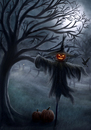 Cartoon: Scarecrow (small) by alesza tagged halloween happy creepy scarecrow moon winner contest artfest moonlight night spooky dark darkness pumpkin unikatdesign digital art painting illustration artwork
