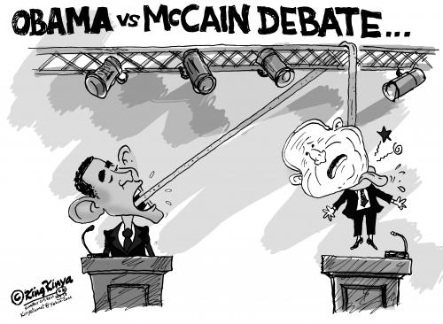 Cartoon: obama vs mac cain debete (medium) by King Kinya tagged kn