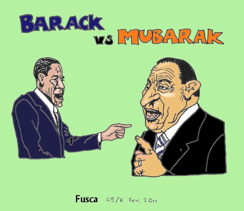 Cartoon: Barack and Mubarak (medium) by Fusca tagged alliances,tiny,politics,oil