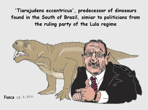 Cartoon: Brazilian ancients of dinosaurs (medium) by Fusca tagged regime,authoritarian,lula,brazil,corruption,party,ruling,bolivarian