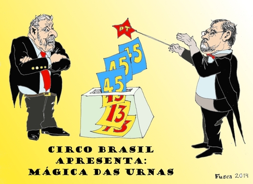Cartoon: Fraud in Brazilian elections (medium) by Fusca tagged fraud,corruption,bolivarian,totalitarism,communism,rousseff,brazil,elections