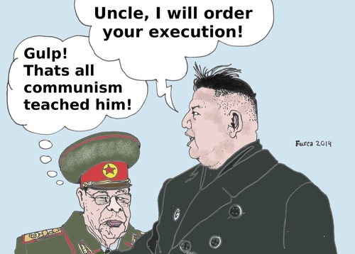 Cartoon: Kim Jong Un and his uncle (medium) by Fusca tagged terror,tyrants,communism,dictators