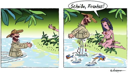 Cartoon: Dumm gelaufen (medium) by rpeter tagged wasser,piranhas,mann,frau,liebe,regenwald,amazonas