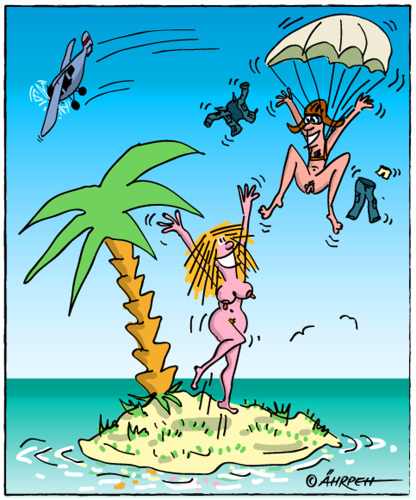Cartoon: Männerbesuch (medium) by rpeter tagged schiffbrüchig,fallschirm,frau,mann,inselwitz,insel