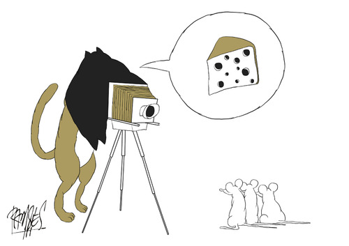Cartoon: Cheese! (medium) by Ramses tagged threeblindmice,mice,cat,cheddarcheese,cheese,photo,camera
