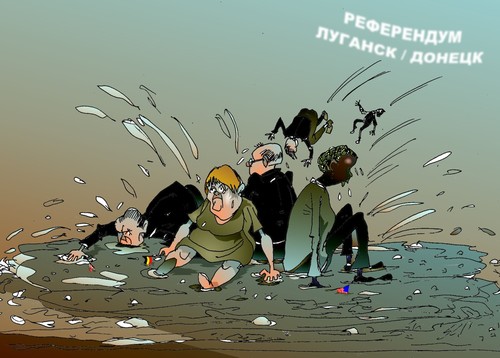 Cartoon: Hard gelandet... (medium) by medwed1 tagged referendum,ukraine,hunta,brd,merkel,obama