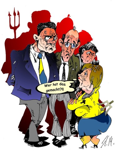 Cartoon: Wer hat das gemacht...? (medium) by medwed1 tagged merkel,klitschko,jazuck,ukraina
