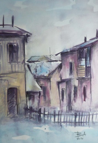Cartoon: Vatra Dornei city (medium) by boa tagged painting,color,oil,boa,romania,painter,landscape