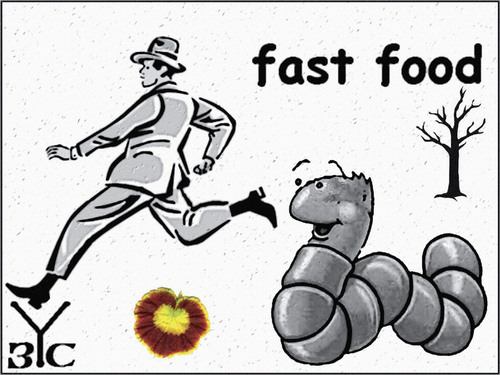 Cartoon: Fast food (medium) by Zoran Spasojevic tagged serbia,kragujevac,paske,zoran,spasojevic,food,fast,fastfood,worm,graphics,collage,digital,emailart