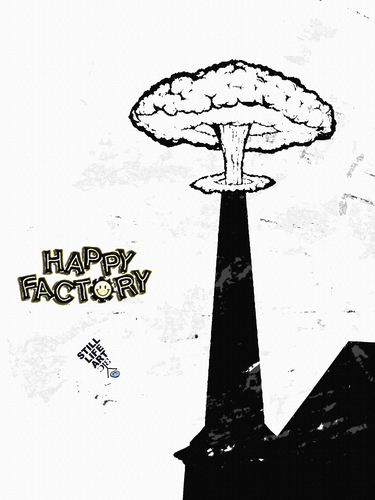 Cartoon: Industrial Revolution (medium) by Zoran Spasojevic tagged industrial,revolution,digital,collage,graphics,happy,factory,zoran,spasojevic,paske,emailart,kragujevac,serbia,chimney,smoke,atomic