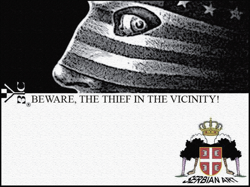 Cartoon: The thief in the vicinity (medium) by Zoran Spasojevic tagged the,flag,emailart,graphics,america,paske,spasojevic,zoran,kragujevac,serbia,collage,digital,thief