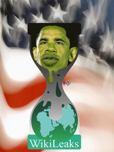 Cartoon: WikiLeaks (medium) by Zoran Spasojevic tagged serbia,kragujevac,paske,zoran,spasojevic,america,obama,wikileaks,graphics,collage,digital,emailart