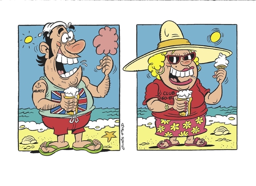 Cartoon: Brits on holiday (medium) by fieldtoonz tagged brits,hot,holiday,seaside,beach
