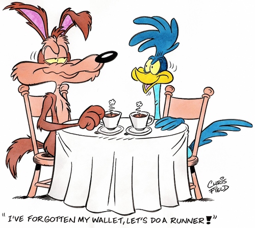 Cartoon: Runner (medium) by fieldtoonz tagged road,runner,wile,coyote,resturant,coffee,table