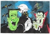 Cartoon: Spooky!! (small) by fieldtoonz tagged halloween,dracula,ghost,bats,frankinstein,whitch,haunted,house