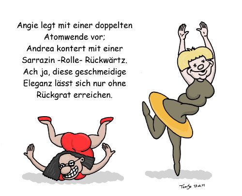 Cartoon: Eleganz der Unglaubwürdigkeit (medium) by TomSe tagged merkerl,nahles,sarrazing,atomwende