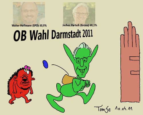 Cartoon: Grüner OB in Darmstadt (medium) by TomSe tagged darmstadt,wahl,ob,oberbürgermeister,spd,grüne,jochen,partsch,walter,hoffmann