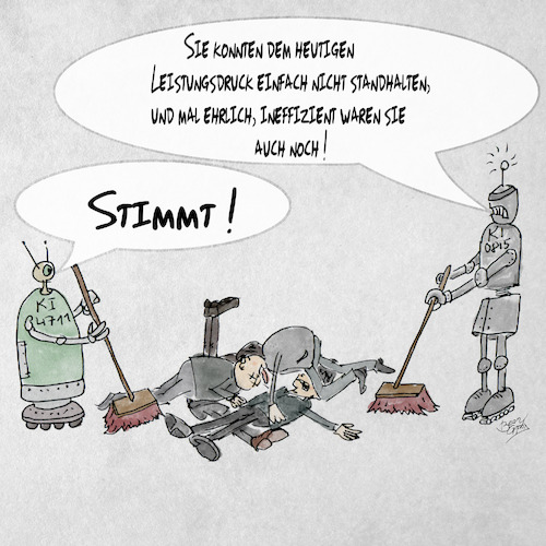 Cartoon: KI räumt auf (medium) by beangrphx tagged ki,ai,künstliche,intelligenz,artificial,intelligence,clean,up,aufräumen,wegputzen,ersetzen,ki,ai,künstliche,intelligenz,artificial,intelligence,clean,up,aufräumen,wegputzen,ersetzen