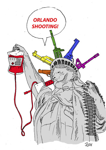 Cartoon: Orlando Shooting (medium) by Joen Yunus tagged orlando,shooting,guns,lgbt,usa,cartoon,drawing,satirical