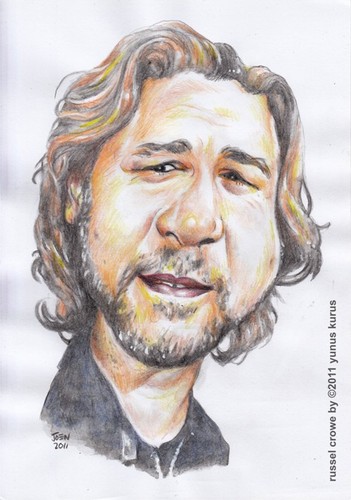 Cartoon: Russel Crowe (medium) by Joen Yunus tagged carricature,colored,pencil,russel,crowe,hollywood,actor,film