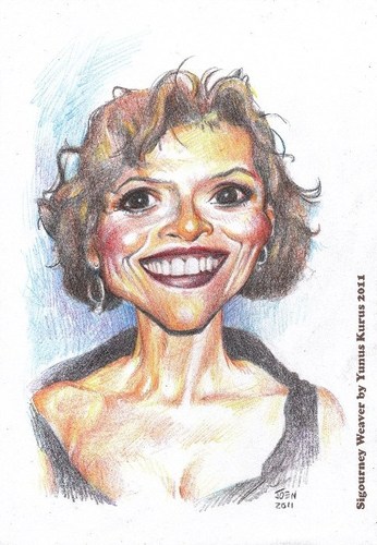 Cartoon: Sigourney Weaver (medium) by Joen Yunus tagged caricature,pencil,celebrities,movie,hollywood,actress,sigourney