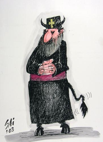 Cartoon: devil on church (medium) by SAI tagged priest,devil,church,father