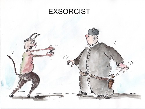 Cartoon: exorcist (medium) by Slawek11 tagged prist,devil,exorcist,hell,church