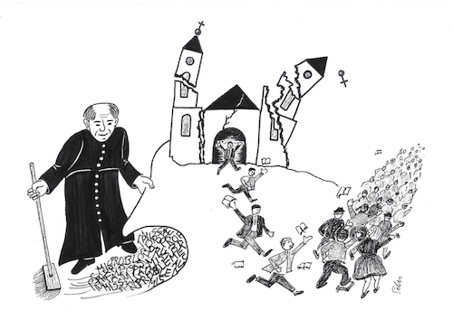Cartoon: Flucht aus der Kirche (medium) by Pelu tagged kirche,missbrauch,austritt