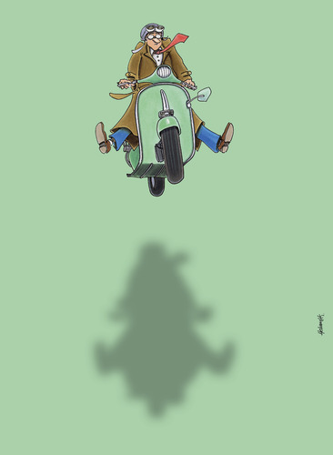 Cartoon: Flying Vespa (medium) by helmutk tagged traffic