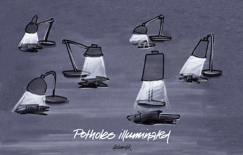 Cartoon: Illuminating Potholes (medium) by helmutk tagged culture